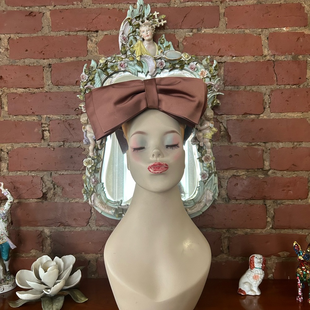 50s Minky Brown Velvet Satin Divine Vintage Hat *Firm*